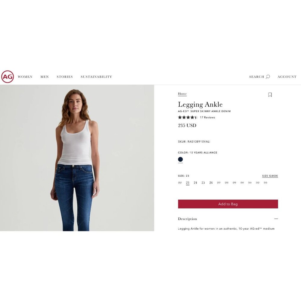 Size 28R AG Adriano Goldschmied The Legging Ankle Super Skinny Jeans Mid-Rise - Picture 16 of 16